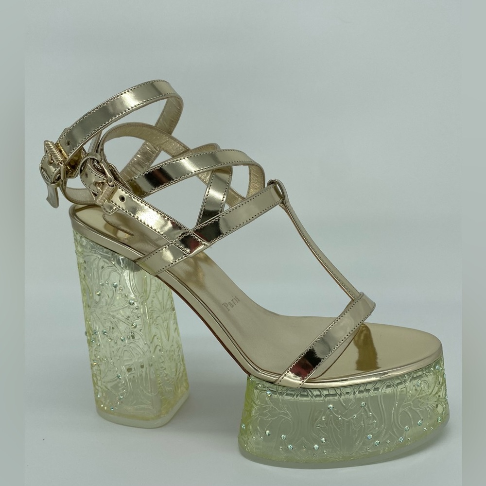 Rare Christian Louboutin Yazefine Platform Metallic Embellished Sandals. Sz37.5